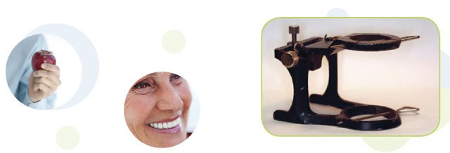 Main tenant une pomme, femme qui sourit, prothèse de semi-précision